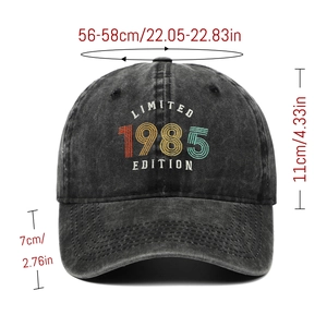 Guía de tallas detallada de gorra de béisbol de mezclilla lavada con bordado de 1985