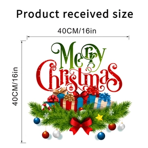 Detail showing Merry Christmas wall sticker size measurement of 40cm by 16in on white background