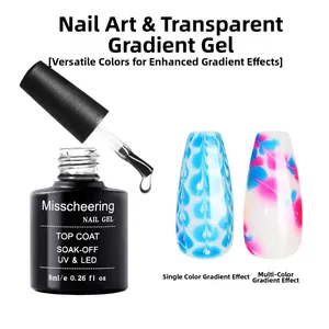 Détail du gel marbré de 8ml avec effet de dégradé bleu sur les pointes des ongles