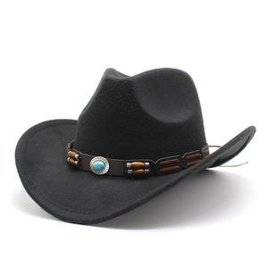 Classic black wool felt cowboy hat with leather band and turquoise stone accent