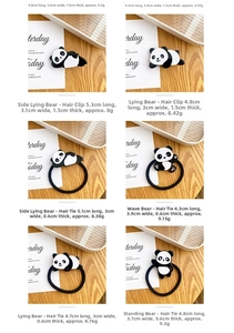 Detailed size specifications for cute panda hair clips and high-elastic hair ties