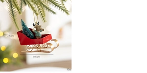 Christmas sleigh pendant with reindeer and frosted tree detail, size 9.5x7.5cm