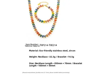 Rainbow cubic zirconia set with dimensions of 18K gold plated stainless steel jewelry
