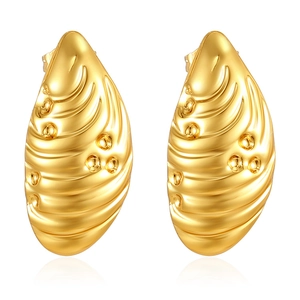 Irregular golden shell earrings with 18K gold plating and embossed metal texture