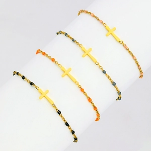 Stainless Steel Cross Pendant Bracelet With Colorful Enamel Beads Minimalist Jewelry For Women Men Fashion Accessory