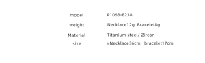Detailed specifications for titanium steel necklace and bracelet set with zircon stones