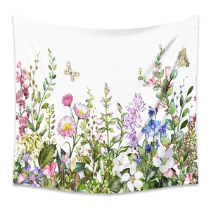 Detail showing the soft watercolor floral texture and butterfly pattern on polyester fabric