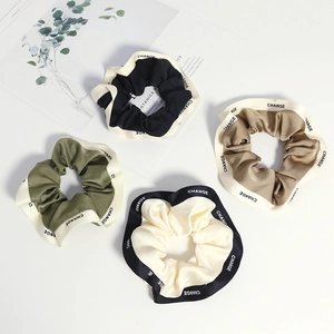 Letter Print Satin Scrunchies Satin Like Contrast Color Elastic Hair Ties Ponytail Holder Fashion Hair Accessories