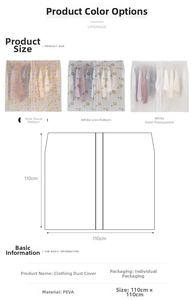 Detail of 110x110cm PEVA garment dust cover featuring zipper closure and floral patterns
