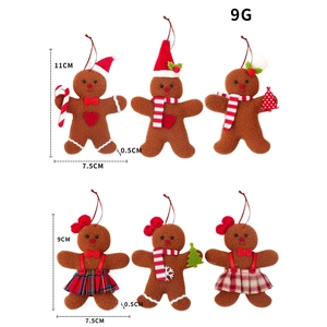 Gingerbread man plush ornaments set with red bows and scarves for Christmas tree decor