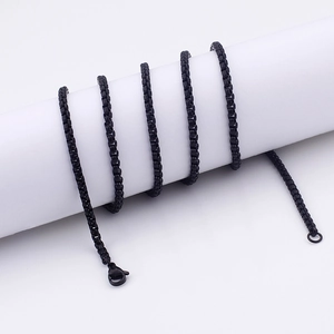 Classic black stainless steel box chain necklace featuring interlocking square links