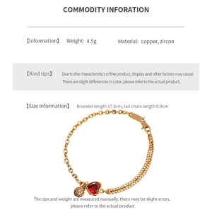 Detailed size and weight specs for the gold heart bracelet with zircon charms