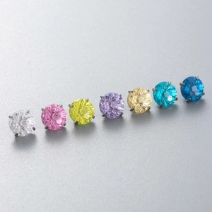 F136 Titanium ear studs set with round cut multicolored zircon gemstones in claw setting