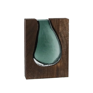 Modern Nordic wood frame with dark green glass vase creative minimalist decor piece