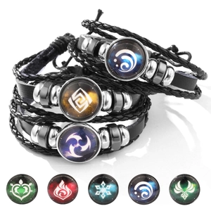 Braccialetti in vetro elementi Genshin Impact con cinturini in pelle intrecciata