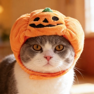 Cute orange pumpkin pet hat for cats with adjustable strap for Halloween cosplay