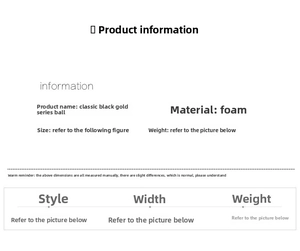 Detailed technical specifications for classic black and gold Christmas ball ornaments