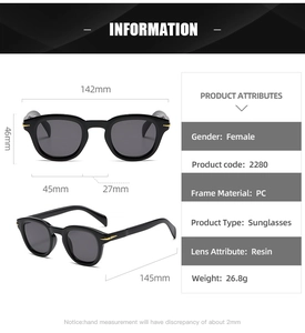 Detailed dimension guide for modern retro sunglasses with PC frame and resin lenses