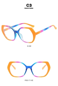 Detail view of colorful gradient geometric eyewear frame with TR90 material in C3 colorway