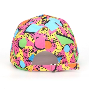 Retro geometric print baseball cap with colorful 90s patterns and metal adjustment buckle