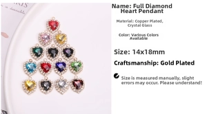 Macro view of 14x18mm heart-shaped crystal pendants with gold plating and cubic zirconia