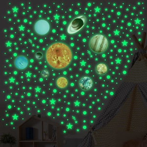 Luminous solar system wall stickers with glowing planets and stars for kids' bedroom