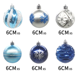 Set of 6cm silver and blue Christmas ball ornaments with snowflake patterns for tree decor