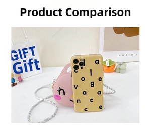 Size comparison between a pink cartoon bunny shoulder bag and a mobile phone case