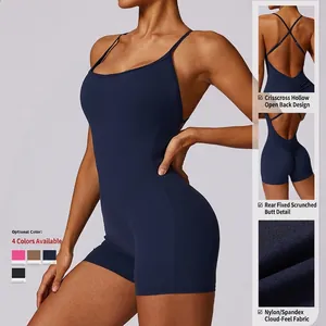 Quick-dry backless yoga jumpsuit for women with scrunch butt lift and cross straps