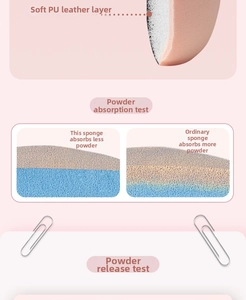 Detailed comparison showing soft PU leather layer and powder release of mini makeup puff