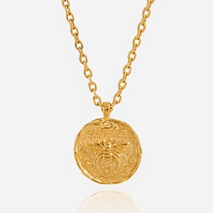 Vintage Bee Coin Pendant Necklace 18K Gold Plated Stainless Steel Waterproof Hypoallergenic O-Chain Jewelry For Women