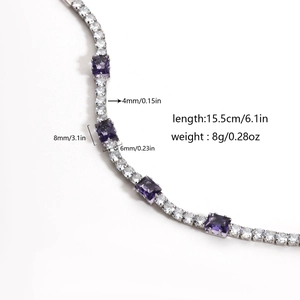 Silver bracelet with rectangular purple zircon and white cubic zirconia accents