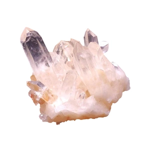 Natural white quartz crystal cluster specimen for home decor on white background