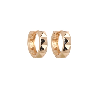 Minimalist geometric gold hoop earrings with textured pyramid pattern for women