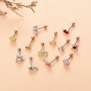 Flat back stud earrings with heart and star shapes featuring opal and zircon accents