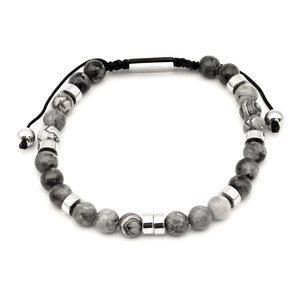 Adjustable tiger eye and natural stone beaded bracelet with woven rope for men