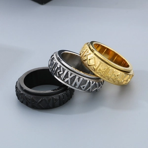 Stainless Steel Nordic Viking Rune Spinner Ring Rotatable Anxiety Relief Retro Punk Jewelry For Men
