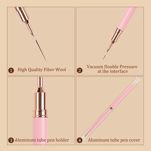 Pennello liner per nail art giapponese rosa e oro rosa con setole fini e cappuccio protettivo