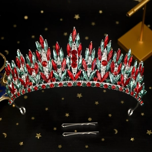 Christmas Crown Tiara Red Green Rhinestone Alloy Headpiece Festive Party Wedding Birthday Hair Accessories For Women