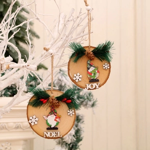 Wooden Christmas gnome ornaments with pine cones, JOY and NOEL letters for tree decor