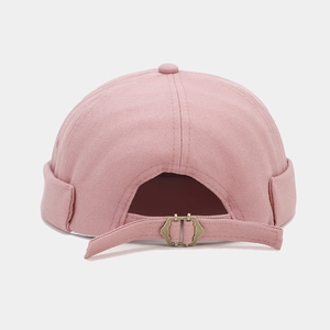 Pink canvas docker hat with Paris embroidery and vintage bronze adjustable metal buckle