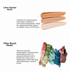 Dual-head eyeshadow brush featuring latex sponge and fiber bristles for versatile makeup application