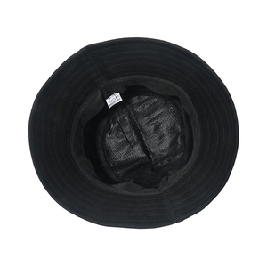 Unisex black cotton bucket hat with breathable mesh lining and reinforced brim stitching
