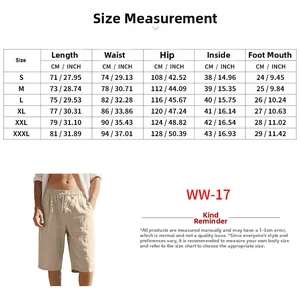 Detailed size chart for men's linen shorts showing measurements in cm and inches