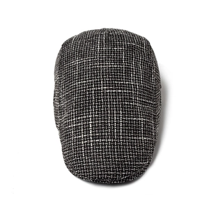 Breathable cotton linen ivy cap in classic black and white tweed pattern for men and women