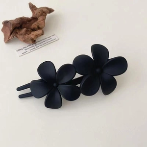 Elegant black matte flower hair clip for women featuring a double blossom design