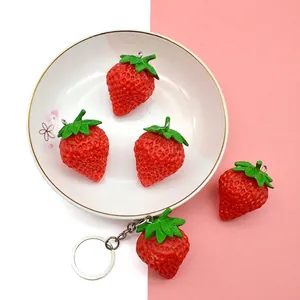 Realistic Strawberry Keychain PVC Fruit Pendant Bag Charm Simulation Play Food Toy For Women Girls Cute Accessory