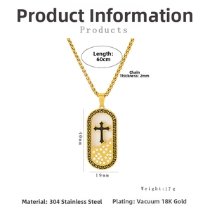 Detailed specs of the 18K gold-plated stainless steel cross pendant necklace, 60cm chain