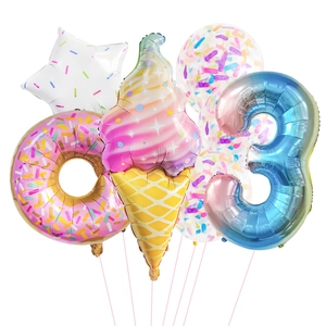 Pastel donut and ice cream foil balloon set for a child's 3rd birthday party