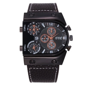 Montre À Quartz Homme Fuseaux Horaires Multiples Grand Cadran Boîtier Alliage Bracelet Similicuir Sport Casual Affaires